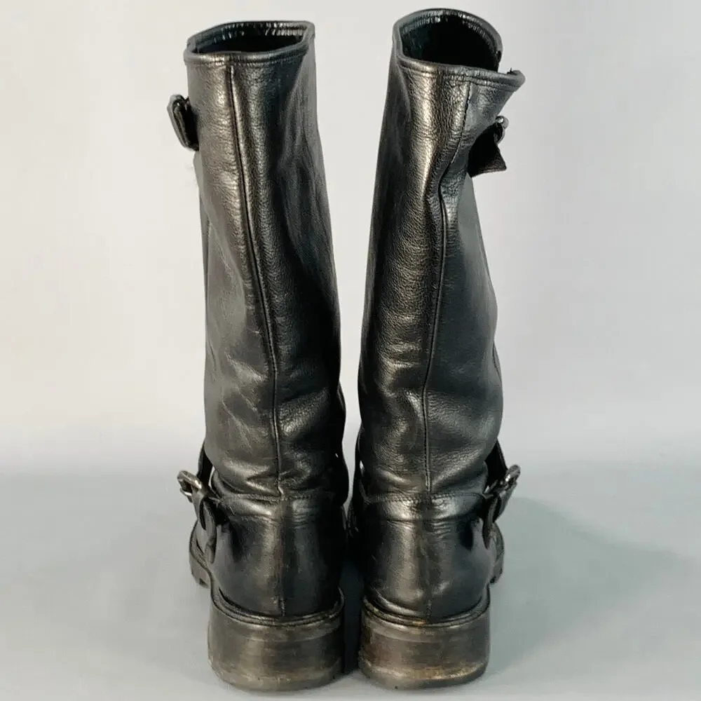 FENDI Size 9 Black Leather Shearling Lined Pull On Buckle Boots